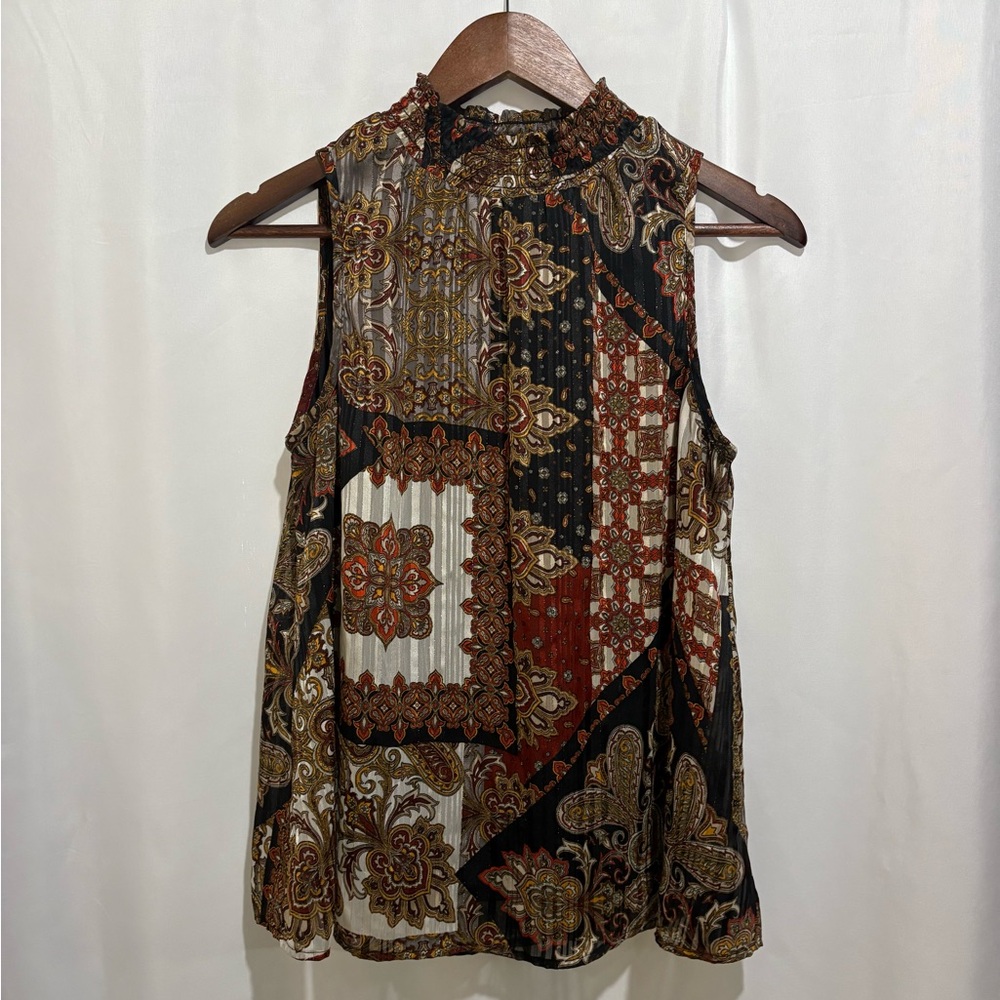 Boho Paisley Patchwork Tank Fig & Flower Sleeveless Blouse Small